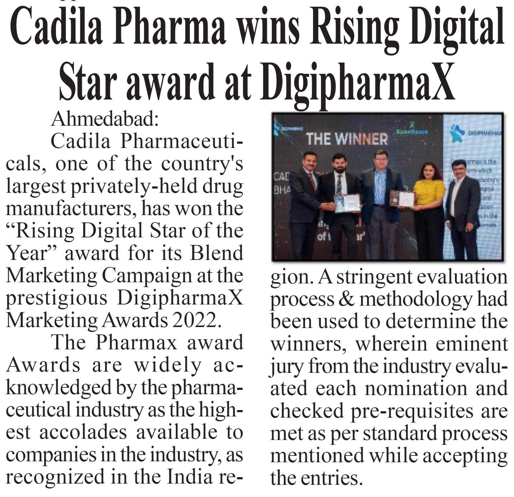 Gujarat Business Watch (Ahd)_Cadila Pharma wins Rising Digital Star award